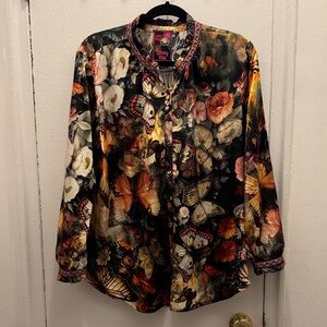 Johnny Was Teyros Butterfly Silk Blouse